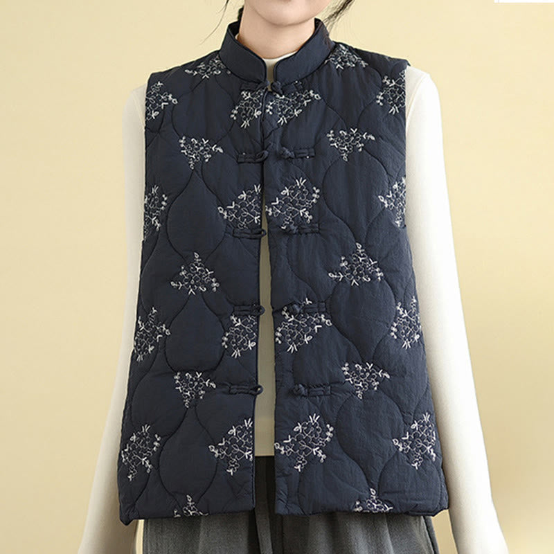 Kamizelka damska bez rękawów z bawełny z haftowanymi Buddha Stones i guzikami w kształcie żaby z kieszeniami - image 8