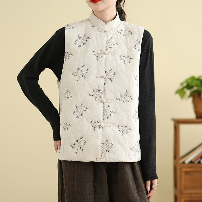 Kamizelka damska bez rękawów z bawełny z haftowanymi Buddha Stones i guzikami w kształcie żaby z kieszeniami - image 14