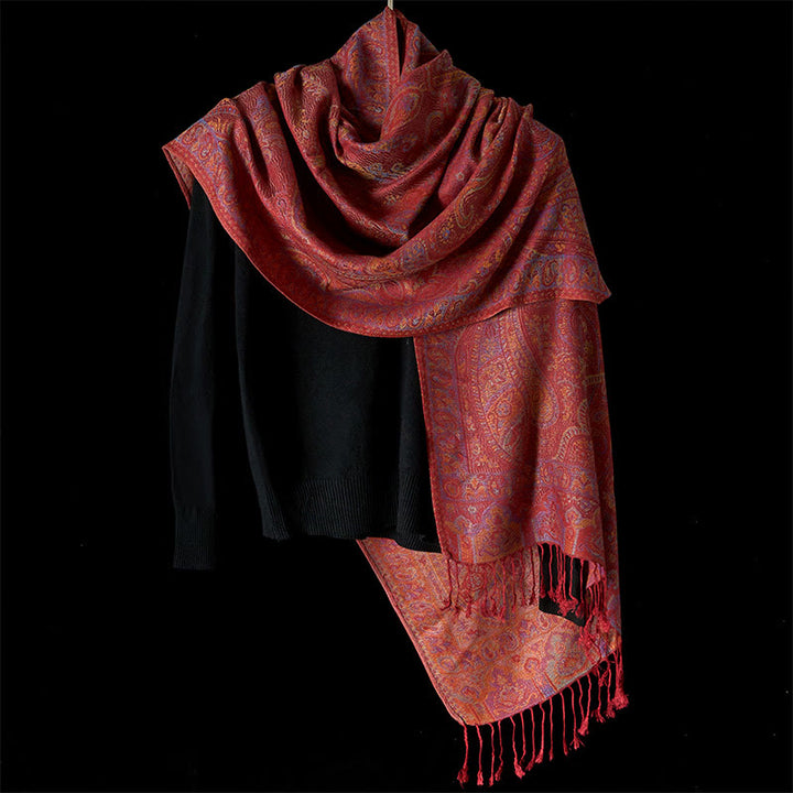 Buddha Stones Wiosenny Wzór Pasków Kwiatów Nerkowca Przytulny Szal z Frędzlami - image 1