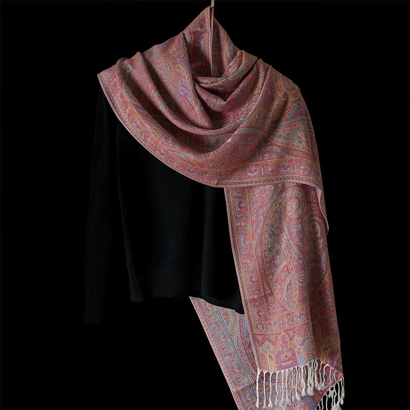 Buddha Stones Wiosenny Wzór Pasków Kwiatów Nerkowca Przytulny Szal z Frędzlami - image 7