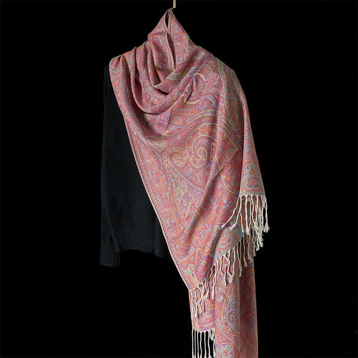 Buddha Stones Wiosenny Wzór Pasków Kwiatów Nerkowca Przytulny Szal z Frędzlami - image 8