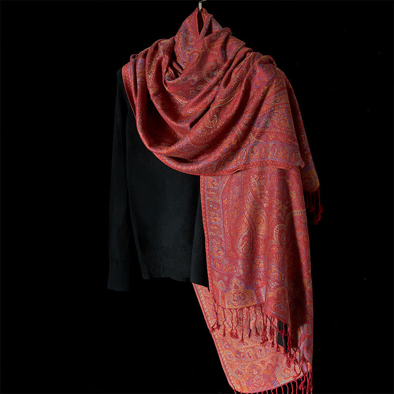 Buddha Stones Wiosenny Wzór Pasków Kwiatów Nerkowca Przytulny Szal z Frędzlami - image 2