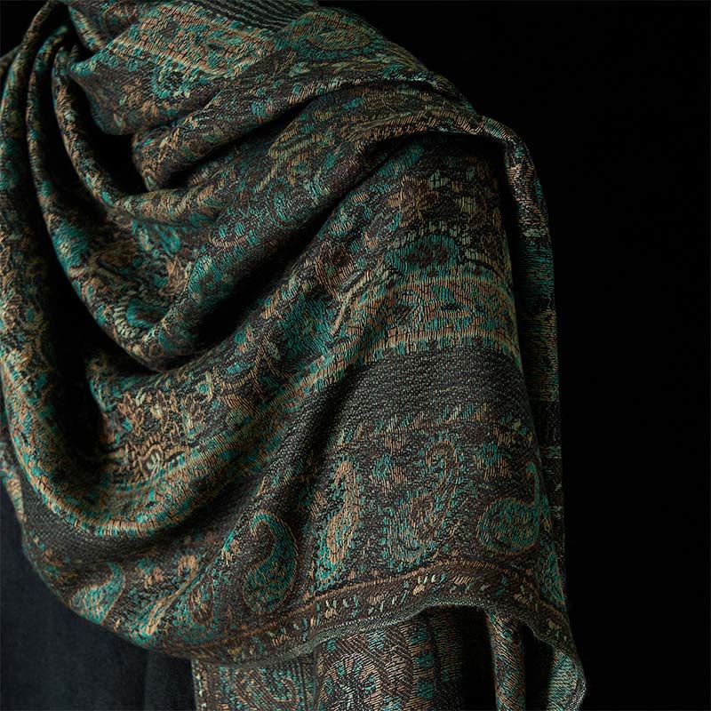 Buddha Stones Wiosenny Zielony Kwiat Nerkowca Geometryczny Wzór Pasków Chwost Przytulny Szalik - image 3