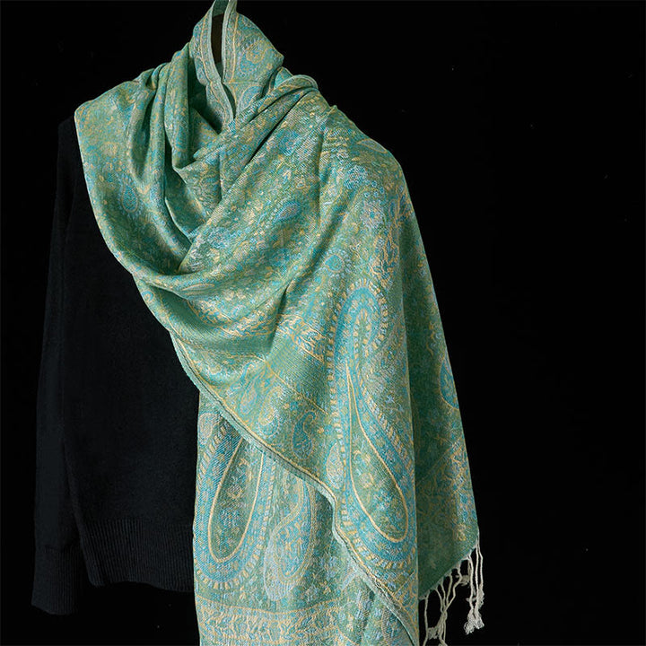 Buddha Stones Wiosenny Zielony Kwiat Nerkowca Geometryczny Wzór Pasków Chwost Przytulny Szalik - Jasnozielony - 170*70 cm - image 6