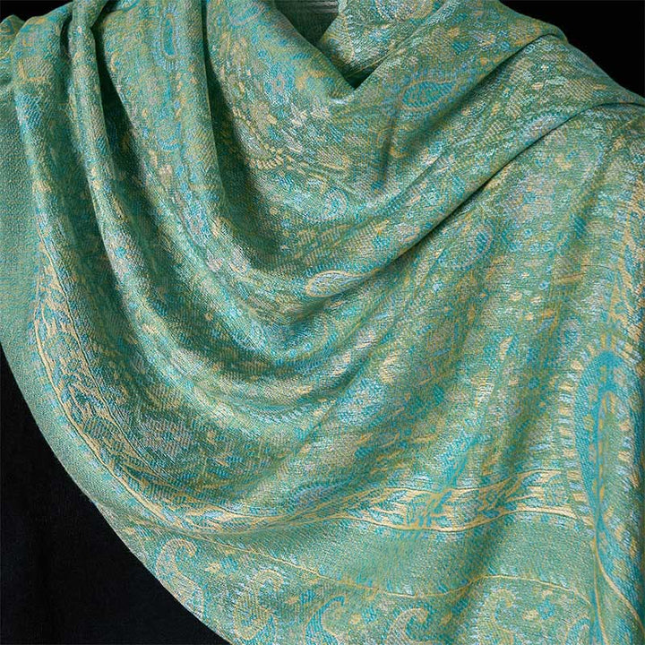 Buddha Stones Wiosenny Zielony Kwiat Nerkowca Geometryczny Wzór Pasków Chwost Przytulny Szalik - image 10