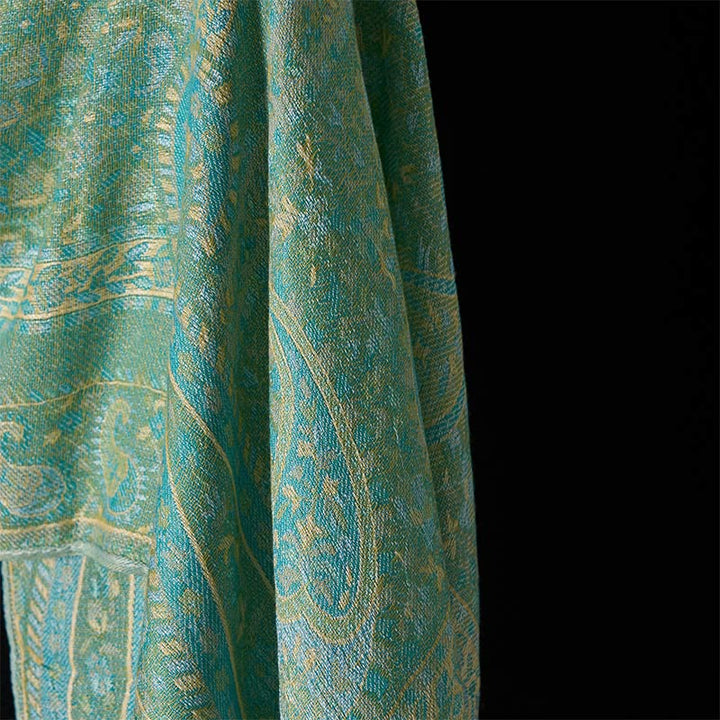 Buddha Stones Wiosenny Zielony Kwiat Nerkowca Geometryczny Wzór Pasków Chwost Przytulny Szalik - image 11