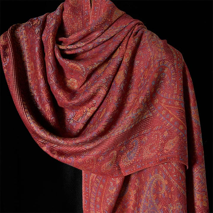 Buddha Stones Wiosna Czerwony Różowy Kwiat Nerkowca Geometryczny Wzór Pasków Chwost Przytulny Szalik - image 3