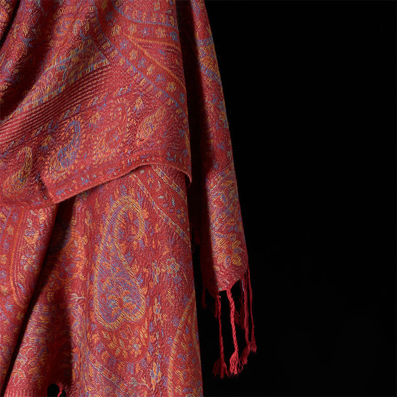 Buddha Stones Wiosna Czerwony Różowy Kwiat Nerkowca Geometryczny Wzór Pasków Chwost Przytulny Szalik - image 4