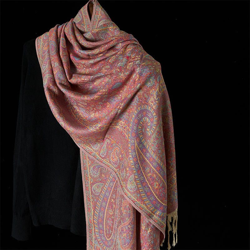 Buddha Stones Wiosna Czerwony Różowy Kwiat Nerkowca Geometryczny Wzór Pasków Chwost Przytulny Szalik - Jasnoróżowy - 170*70 cm - image 5