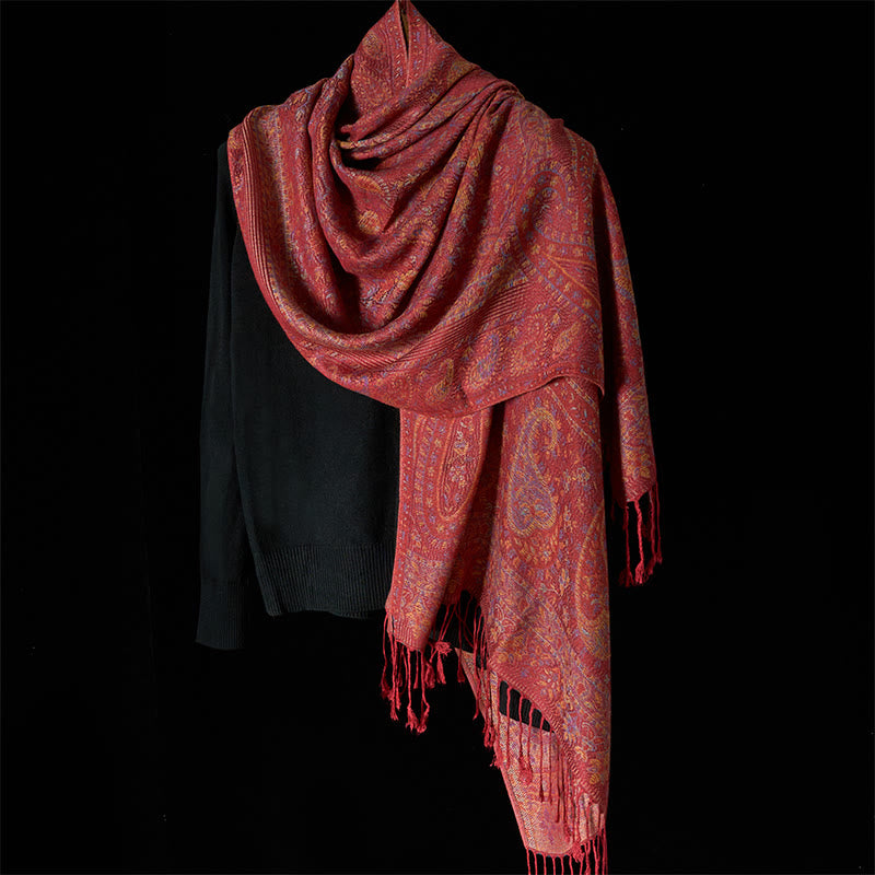 Buddha Stones Wiosna Czerwony Różowy Kwiat Nerkowca Geometryczny Wzór Pasków Chwost Przytulny Szalik - image 2