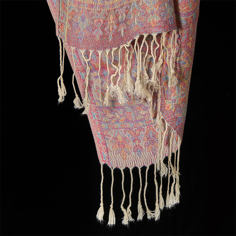 Buddha Stones Wiosna Czerwony Różowy Kwiat Nerkowca Geometryczny Wzór Pasków Chwost Przytulny Szalik - image 10