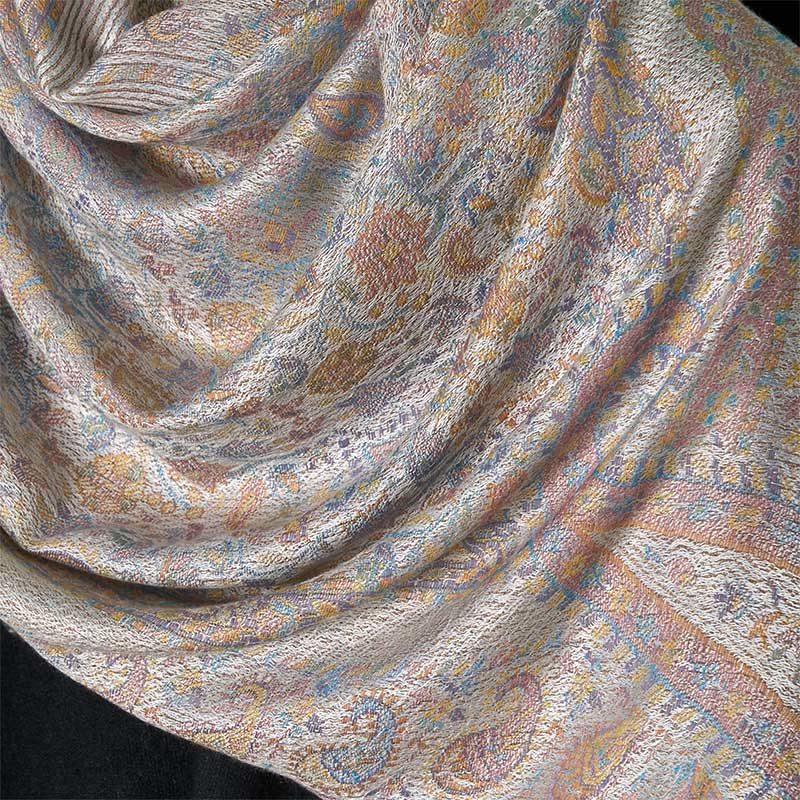 Buddha Stones Wiosna Jasnoróżowy Beżowy Kwiat Nerkowca Geometryczny Wzór Pasków Przytulny Szal z Frędzlami - image 9