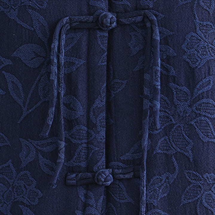 Kamizelka damska bez rękawów z bawełny z kieszeniami i wzorem żakardowym " Buddha Stones" zapinana na guziki żabki - image 7