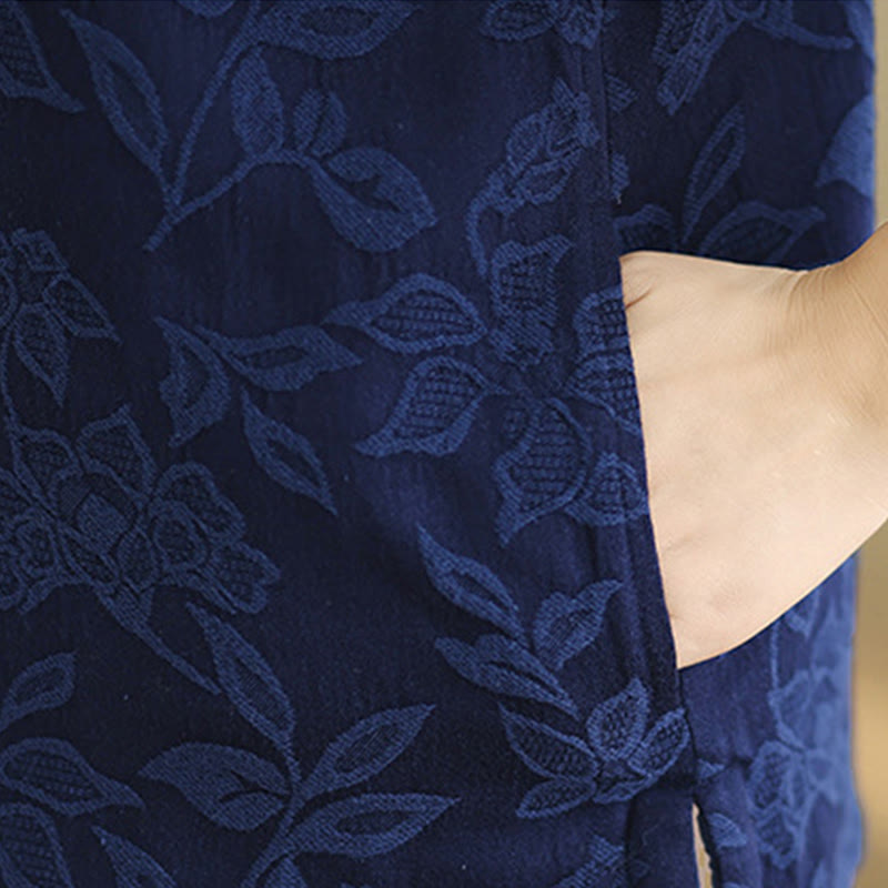 Kamizelka damska bez rękawów z bawełny z kieszeniami i wzorem żakardowym " Buddha Stones" zapinana na guziki żabki - image 9