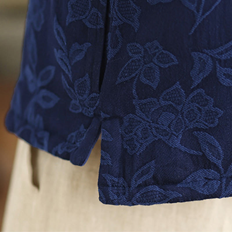 Kamizelka damska bez rękawów z bawełny z kieszeniami i wzorem żakardowym " Buddha Stones" zapinana na guziki żabki - image 8