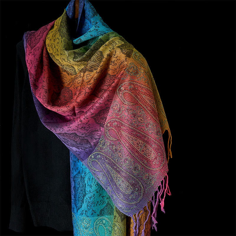 Buddha Stones wiosenne kolorowe gradientowe wzory kwiatów nerkowca z frędzlami, przytulny szalik - SlateBlue - 180 cm - image 10