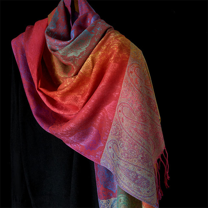 Buddha Stones wiosenne kolorowe gradientowe wzory kwiatów nerkowca z frędzlami, przytulny szalik - SandyBrown - 180 cm - image 8