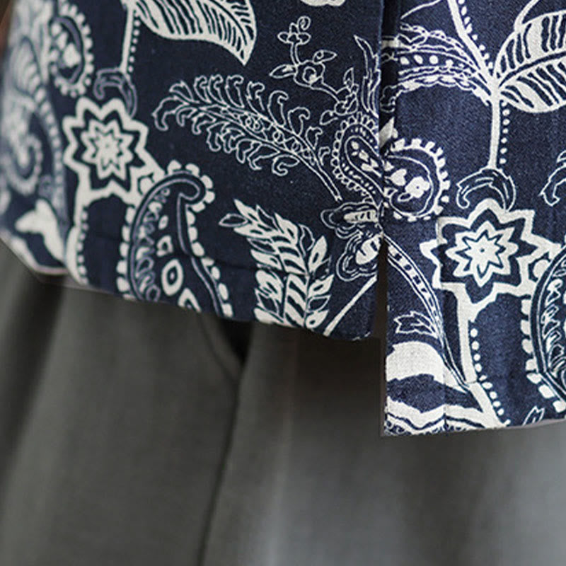 Kamizelka damska bez rękawów z bawełny z motywem roślinnym i żabą , z kieszeniami - image 7