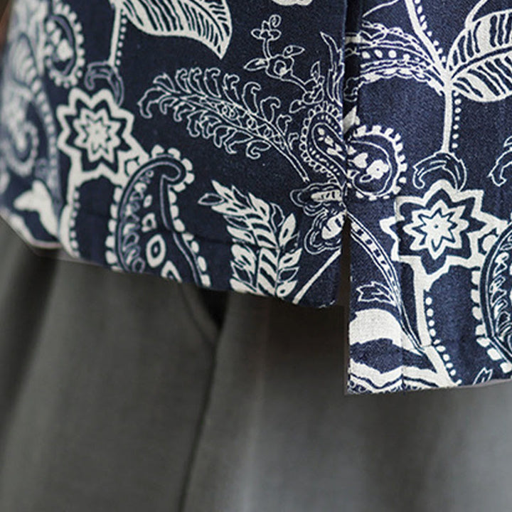 Kamizelka damska bez rękawów z bawełny z motywem roślinnym i żabą , z kieszeniami - image 7