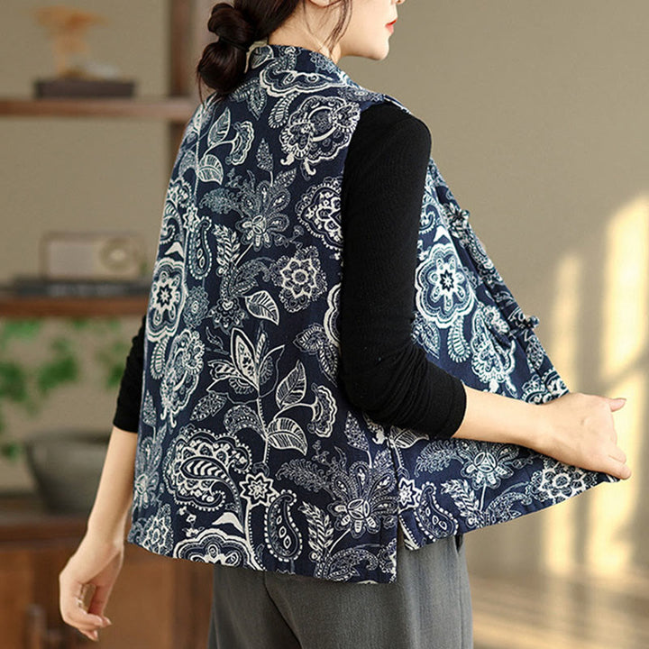 Kamizelka damska bez rękawów z bawełny z motywem roślinnym i żabą , z kieszeniami - image 4