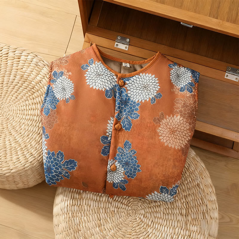 Kamizelka damska bez rękawów z bawełny z nadrukami w Buddha Stones i guzikami, z kieszeniami - image 4