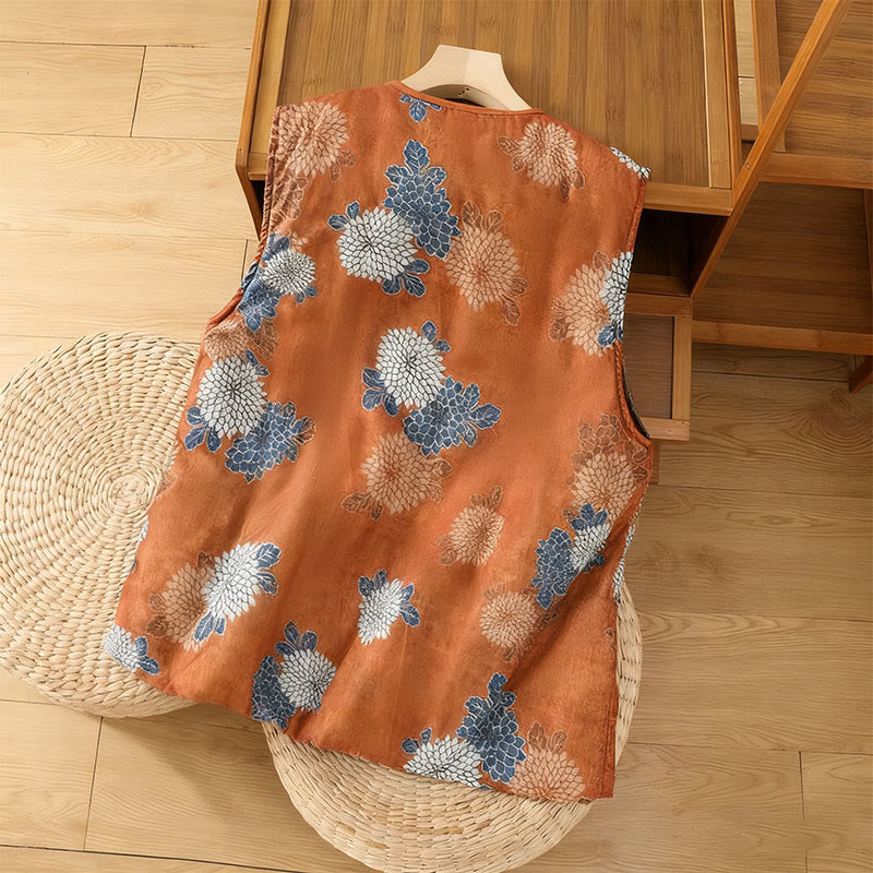 Kamizelka damska bez rękawów z bawełny z nadrukami w Buddha Stones i guzikami, z kieszeniami - image 1