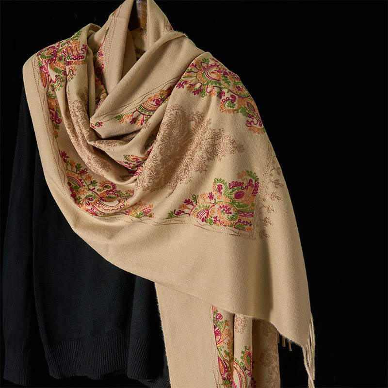 Buddha Stones Zima Kolorowe Winorośle Kwiaty Wzór Chwost Przytulny Szalik Szal - Beżowy - 185*70 cm - image 6