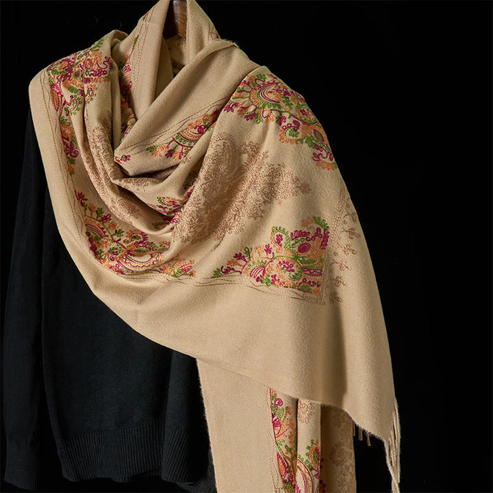 Buddha Stones Zima Kolorowe Winorośle Kwiaty Wzór Chwost Przytulny Szalik Szal - Beżowy - 185*70 cm - image 6