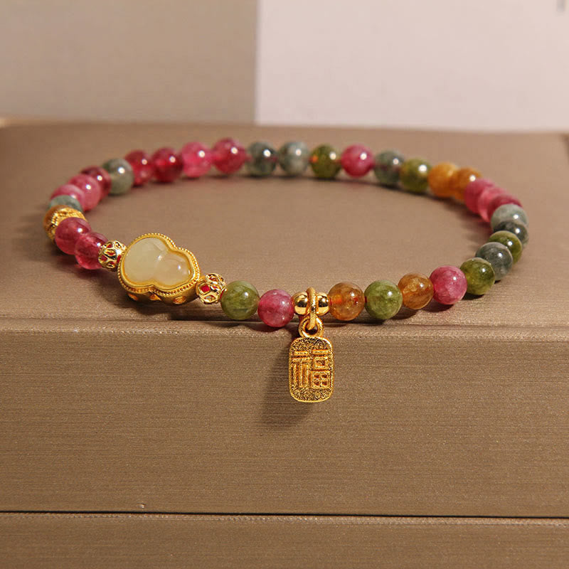 Bransoletka z kolorowym turmalinem i Buddha Stones , z pozytywnym charakterem Fu - Turmalin (obwód nadgarstka: 15-16 cm) - image 0