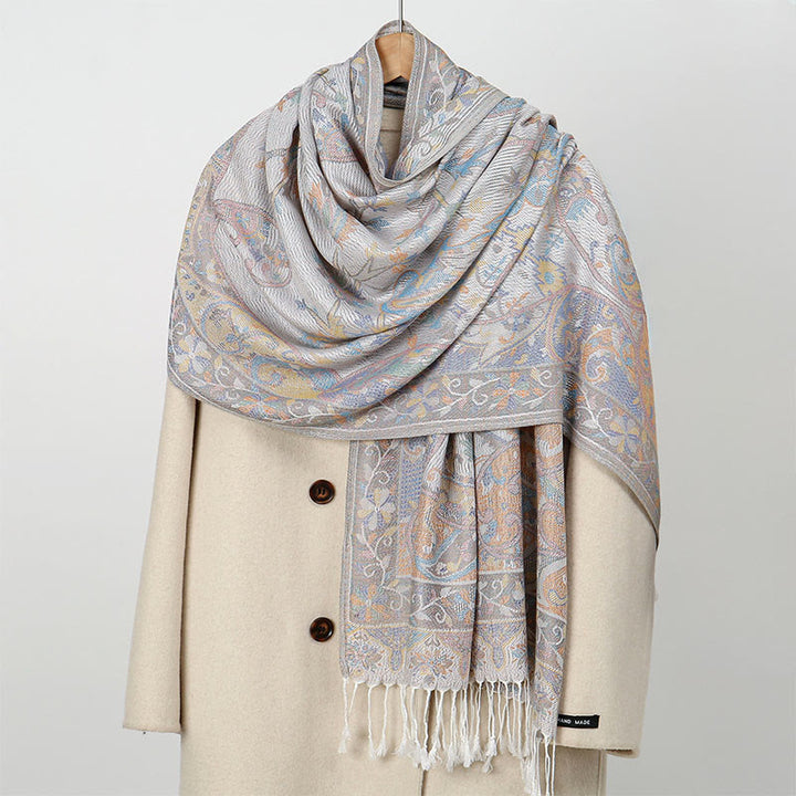 Buddha Stones, wiosenne kwiaty nerkowca, wzór, miękki szalik z frędzlami - Gainsboro - 184*70 cm - image 6