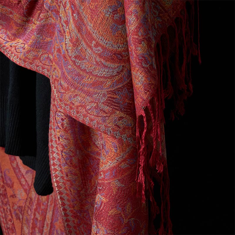 Buddha Stones, wiosenne kwiaty nerkowca, liście winorośli, geometryczny wzór, frędzle, miękki szalik - image 10