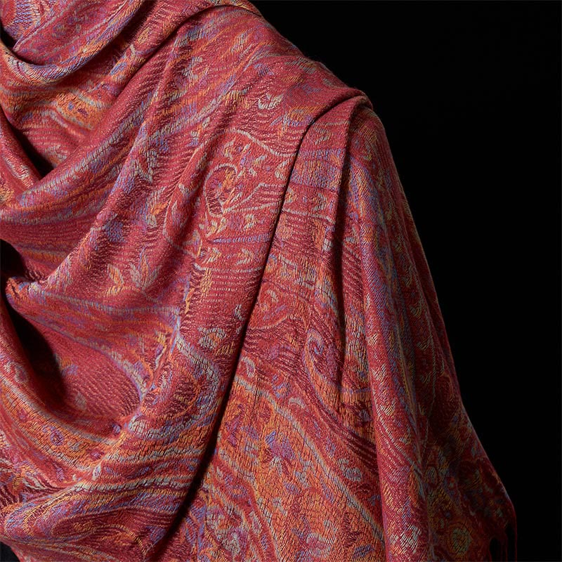 Buddha Stones, wiosenne kwiaty nerkowca, liście winorośli, geometryczny wzór, frędzle, miękki szalik - image 3