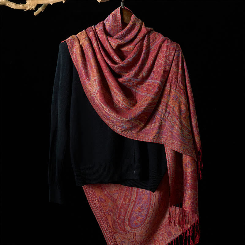 Buddha Stones, wiosenne kwiaty nerkowca, liście winorośli, geometryczny wzór, frędzle, miękki szalik - image 6