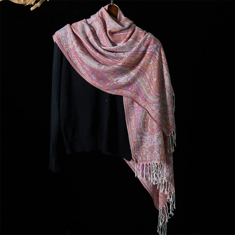 Buddha Stones, wiosenne kwiaty nerkowca, liście winorośli, geometryczny wzór, frędzle, miękki szalik - image 17