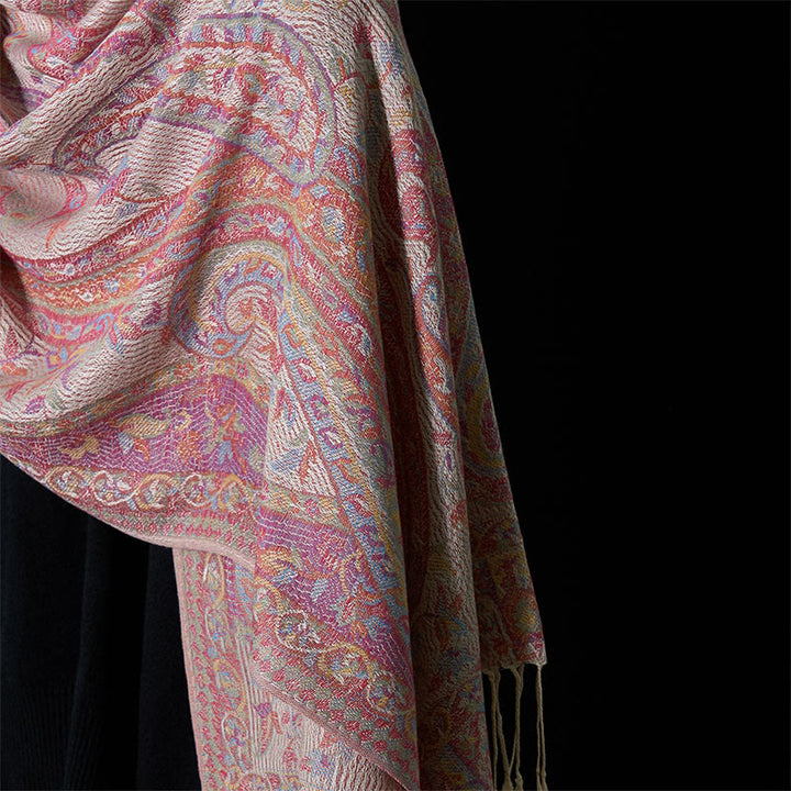 Buddha Stones, wiosenne kwiaty nerkowca, liście winorośli, geometryczny wzór, frędzle, miękki szalik - image 3