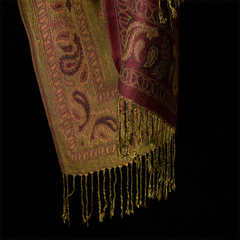 Buddha Stones Wiosenny bordowy kwiat nerkowca Kwiatowy wzór liścia Chwost Miękki szalik - image 6