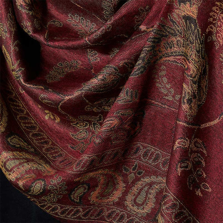 Buddha Stones Wiosenny bordowy kwiat nerkowca Kwiatowy wzór liścia Chwost Miękki szalik - image 3