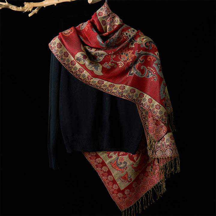 Buddha Stones Wiosenny Szal z Kwiatami Nerkowca Geometryczny Wzór Chwostowy - image 1