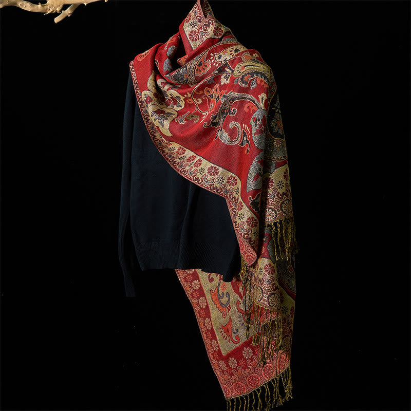 Buddha Stones Wiosenny Szal z Kwiatami Nerkowca Geometryczny Wzór Chwostowy - image 2