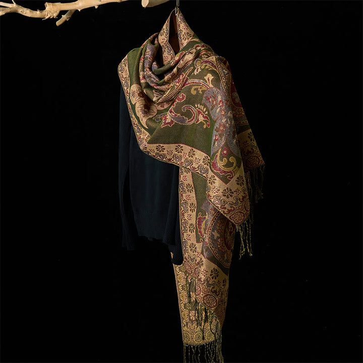 Buddha Stones, wiosenne kwiaty nerkowca, okrągły wzór geometryczny, frędzle, przytulny szalik - image 2