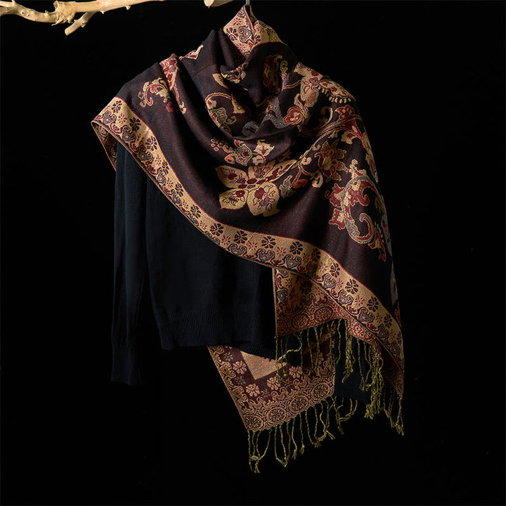 Buddha Stones, wiosenne kwiaty nerkowca, okrągły wzór geometryczny, frędzle, przytulny szalik - image 6