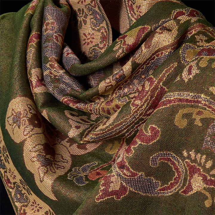 Buddha Stones, wiosenne kwiaty nerkowca, okrągły wzór geometryczny, frędzle, przytulny szalik - image 3