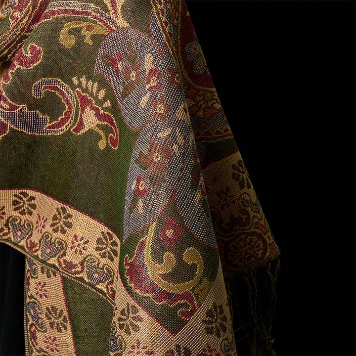 Buddha Stones, wiosenne kwiaty nerkowca, okrągły wzór geometryczny, frędzle, przytulny szalik - image 4