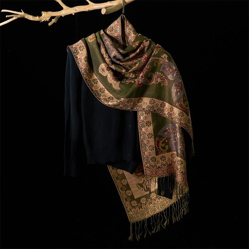 Buddha Stones, wiosenne kwiaty nerkowca, okrągły wzór geometryczny, frędzle, przytulny szalik - image 1