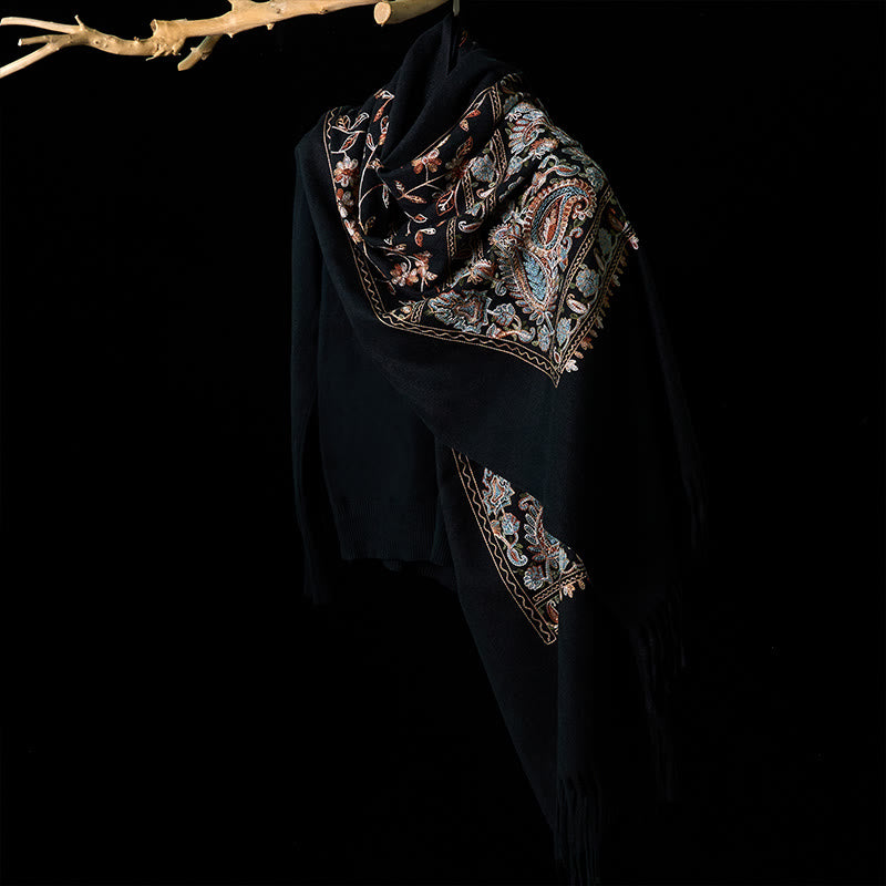 Buddha Stones Zimowy Brązowo-beżowy Mały Kwiat Pnącza Wzór Kwiatu Nerkowca Przytulny Szalik z Frędzlami - image 8