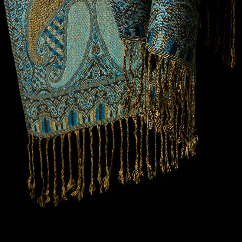 Buddha Stones, jesienny, geometryczny wzór z frędzlami i kwiatami nerkowca, przytulny szalik - image 6