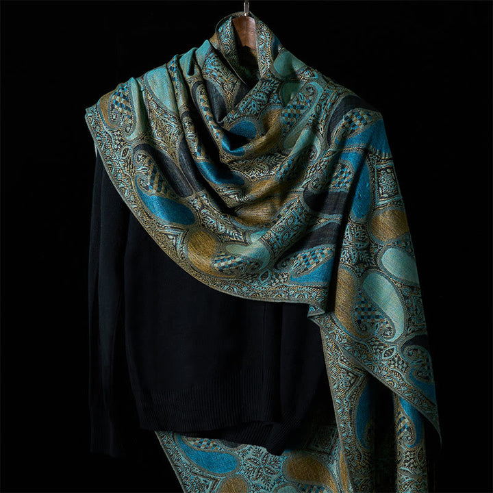 Buddha Stones, jesienny, geometryczny wzór z frędzlami i kwiatami nerkowca, przytulny szalik - image 1