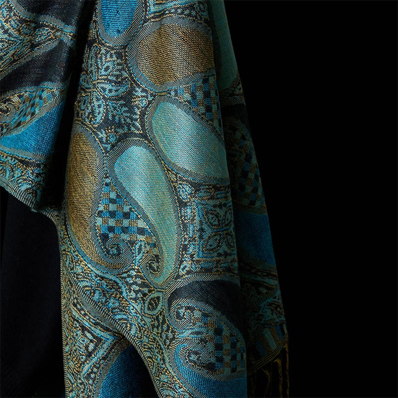 Buddha Stones, jesienny, geometryczny wzór z frędzlami i kwiatami nerkowca, przytulny szalik - image 5