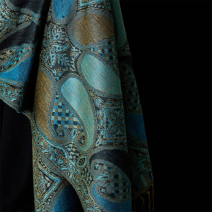 Buddha Stones, jesienny, geometryczny wzór z frędzlami i kwiatami nerkowca, przytulny szalik - image 5