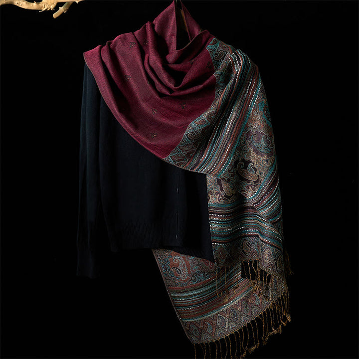 Buddha Stones Wiosenny Kwiat Nerkowca Paski Geometryczny Wzór Chwost Miękki Szal - image 7